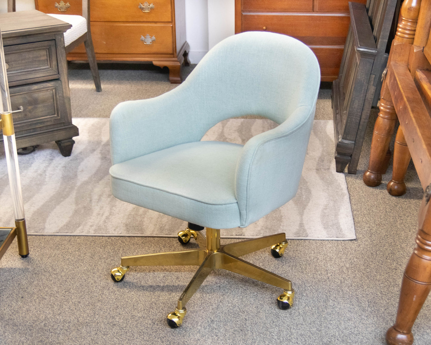 Anthropologie Seafoam Upholstered Office Swivel Chair on Casters