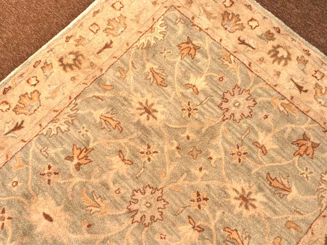 Kaleen Wool Area Rug In Light Green, Cream & Sepia