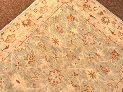 Kaleen Wool Area Rug In Light Green, Cream & Sepia