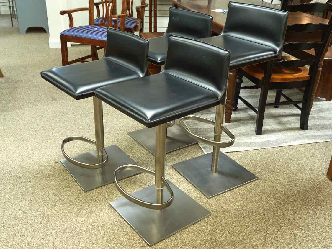 Set of 4 Frag Black Leather & Stainless Steel Adjustable Counter Stools