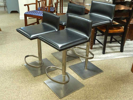 Set of 4 Frag Black Leather & Stainless Steel Adjustable Counter Stools