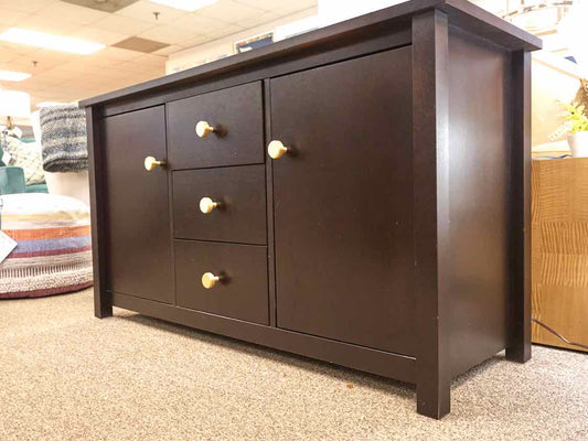 Black Console with 2 Doors & 3 Drawers with Brass Knobs