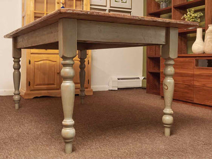Pine Top  'Sage Green' Distressed  Finish Turned Legs Dining Table