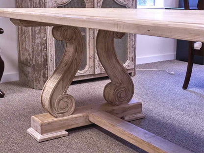 9' Trestle Base Dining Table in Bleached Wood Finish