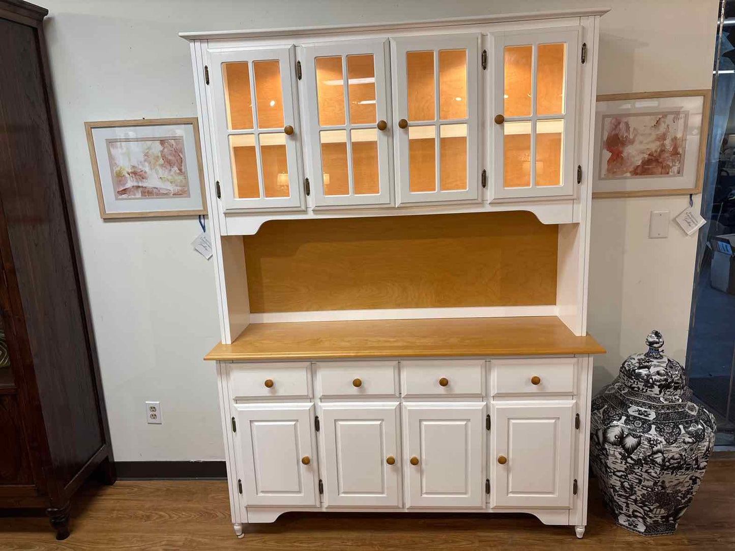 Canadel Maple and White Lighted China Cabinet