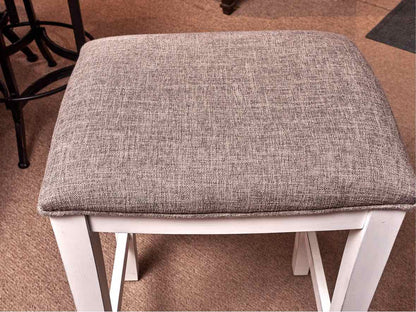 White Finish Console/ Island Includes 2  Gray Cushion Stools
