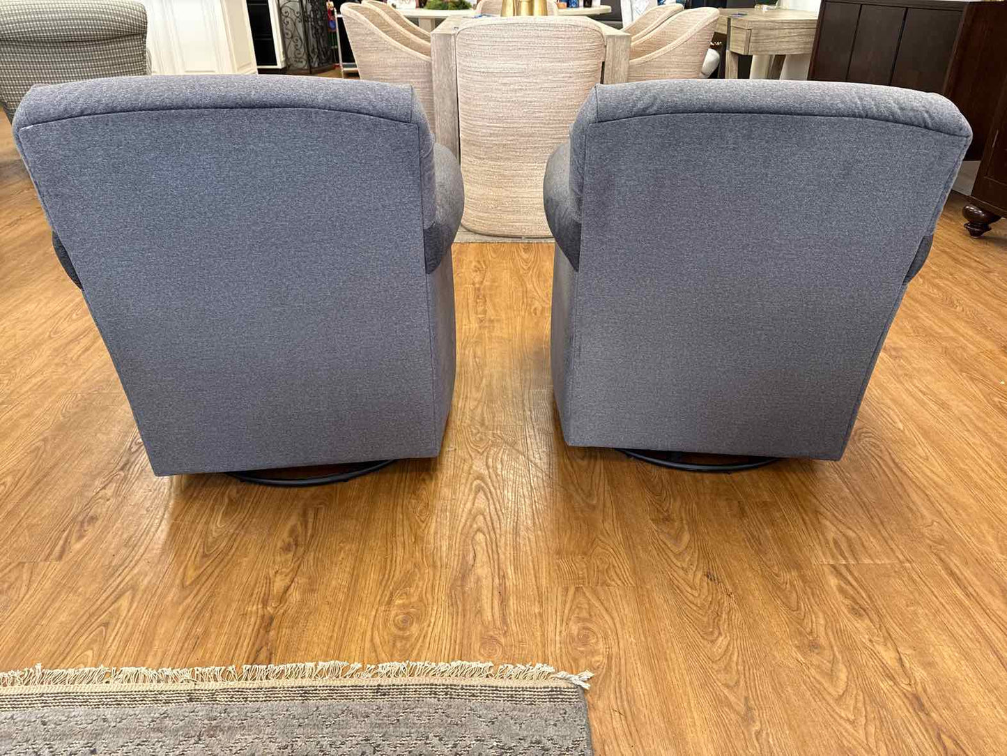 Flexsteel Pair of Charcoal Swivel Chairs w/ Ottoman