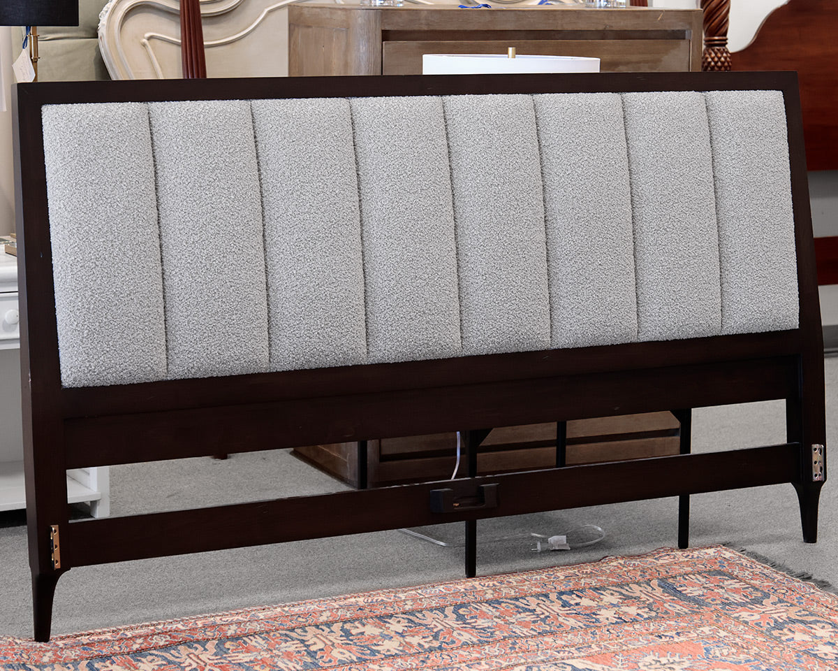 Dark Wooden King Bed w/ Channeled Upholstered Headboard
