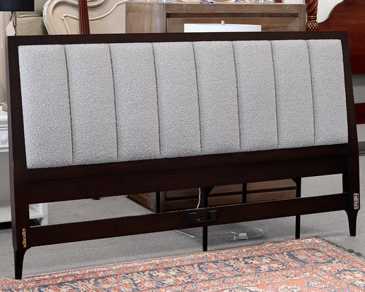 Dark Wooden King Bed w/ Channeled Upholstered Headboard