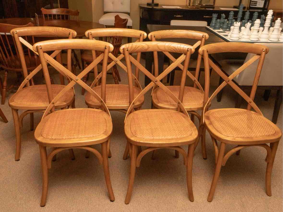 Set Of 6 X Back Cafe  Style Rattan Seats Dining Chairs