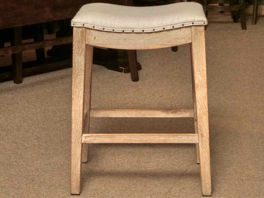 Set Of 4 Orient Express Furniture  Wired Brush Oak Linen Fabric Counter Stools