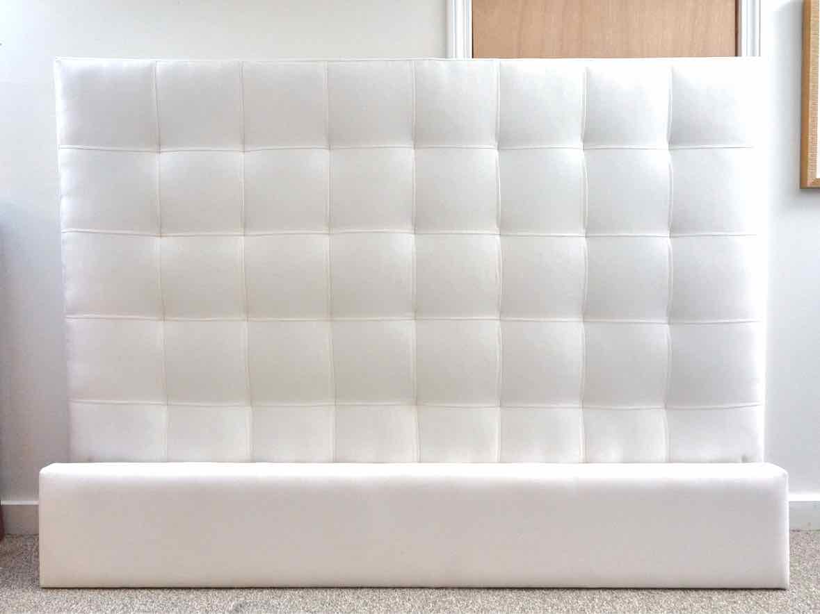 White Upholstered Queen Bed with Quilt Design Back Headboard