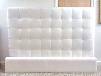 White Upholstered Queen Bed with Quilt Design Back Headboard