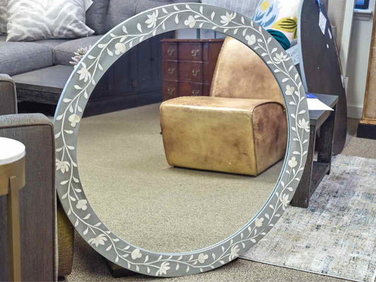 Nicole Miller  35" Round Bone Inlay Mirror