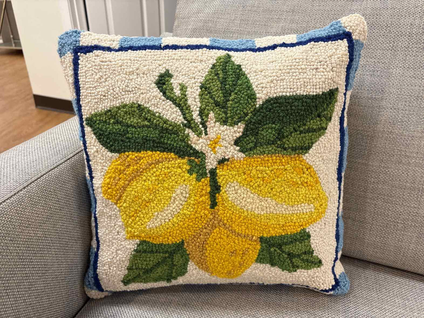 Summer Lemon Bunch Hooked Wool Pillow