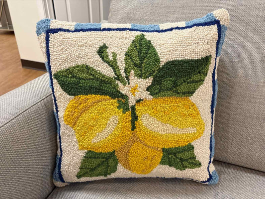 Summer Lemon Bunch Hooked Wool Pillow
