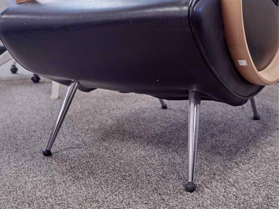 Contemporary Black Leather & Maple Arm Chair