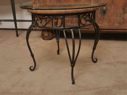 Round Glass Top Rattan & Metal Side Table