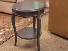 Round Gray Wash Side Table with Shelf