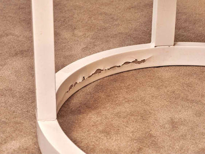 Pair  Of White Laminate Round Removable Tray Side Tables