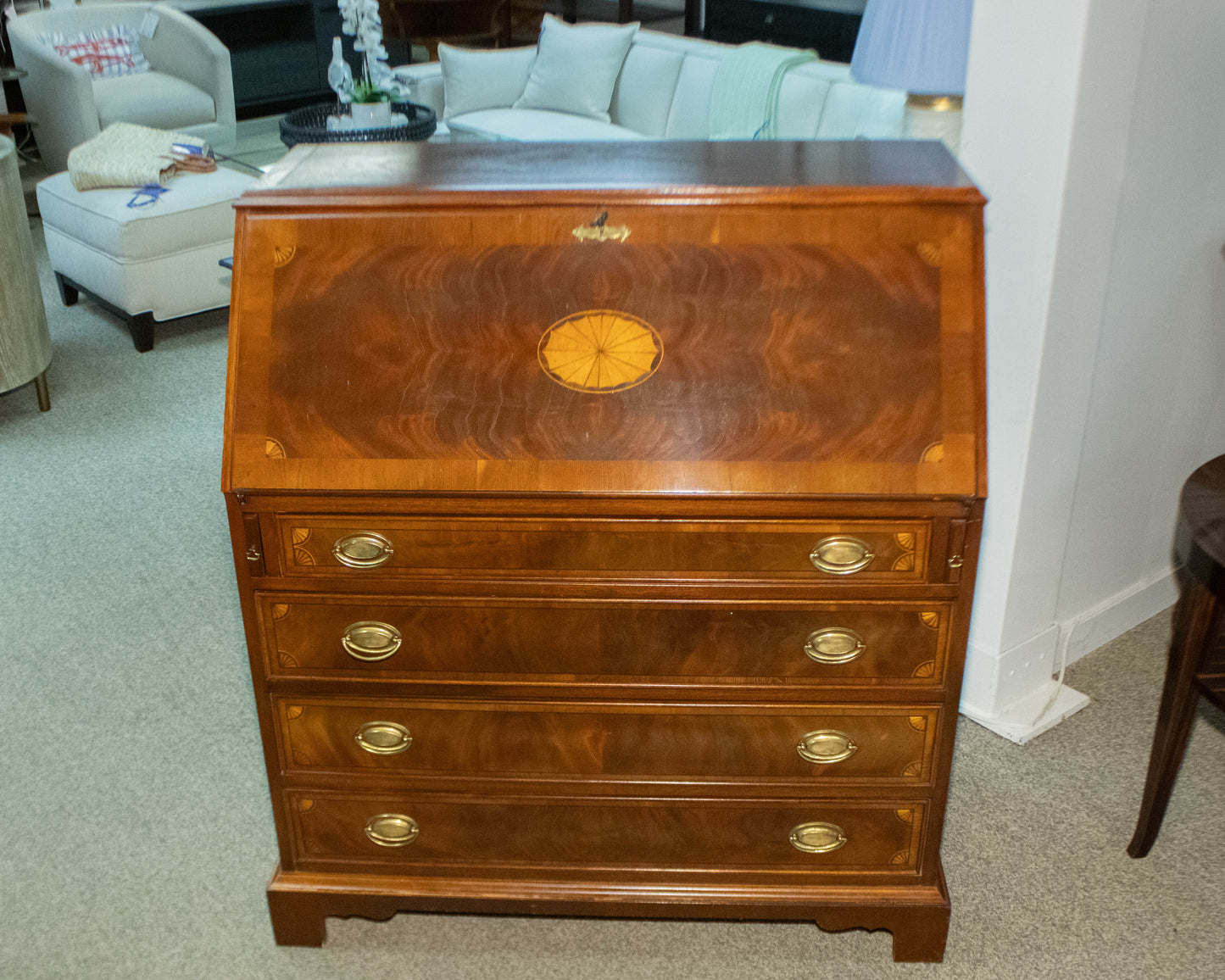 Inlaid Mahogany Drop Front Secretary Desk