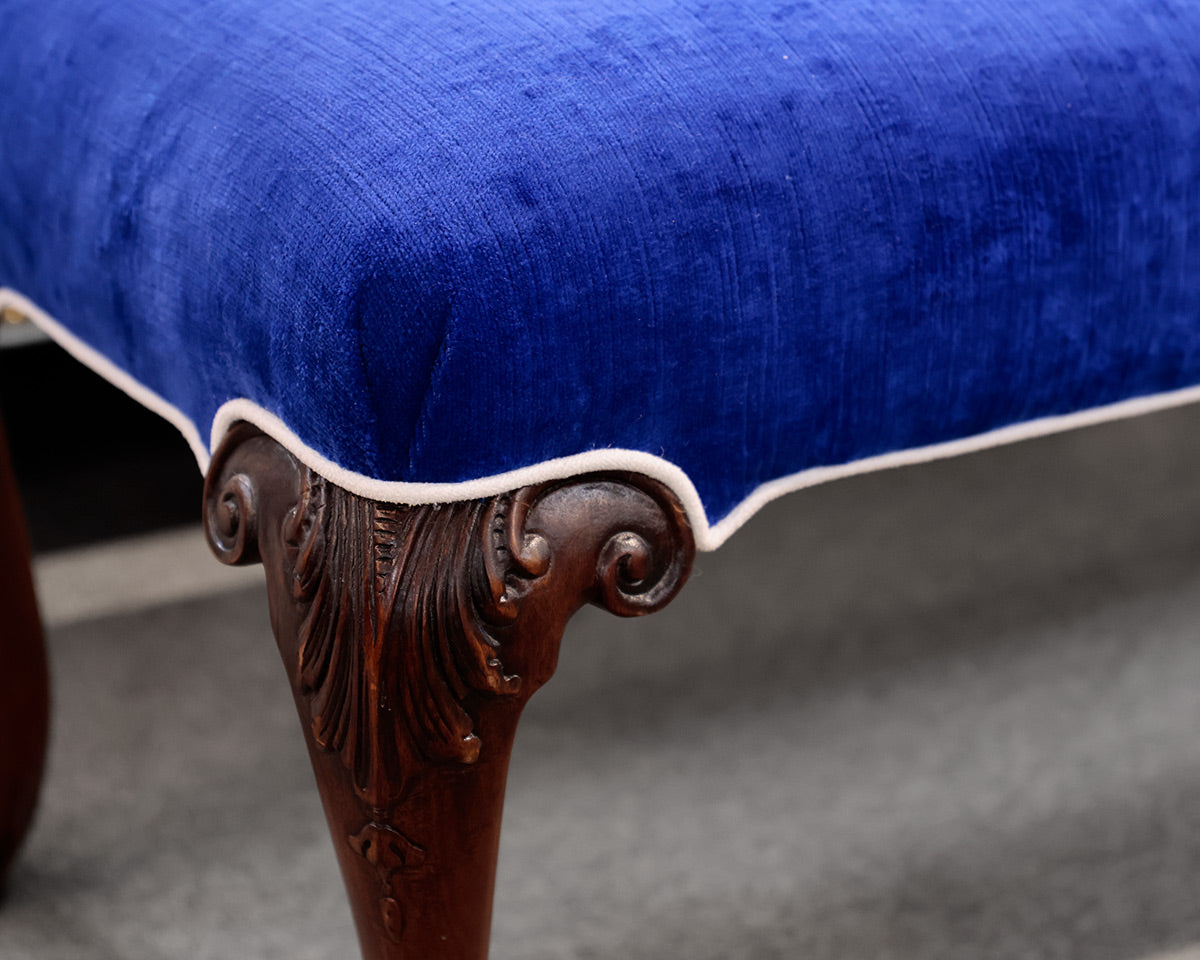 Custom Blue Velvet Upholstered Bench