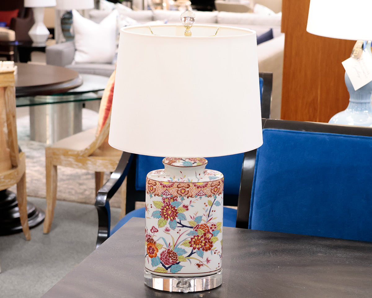 Porcelain Floral Oval Jar Table Lamp