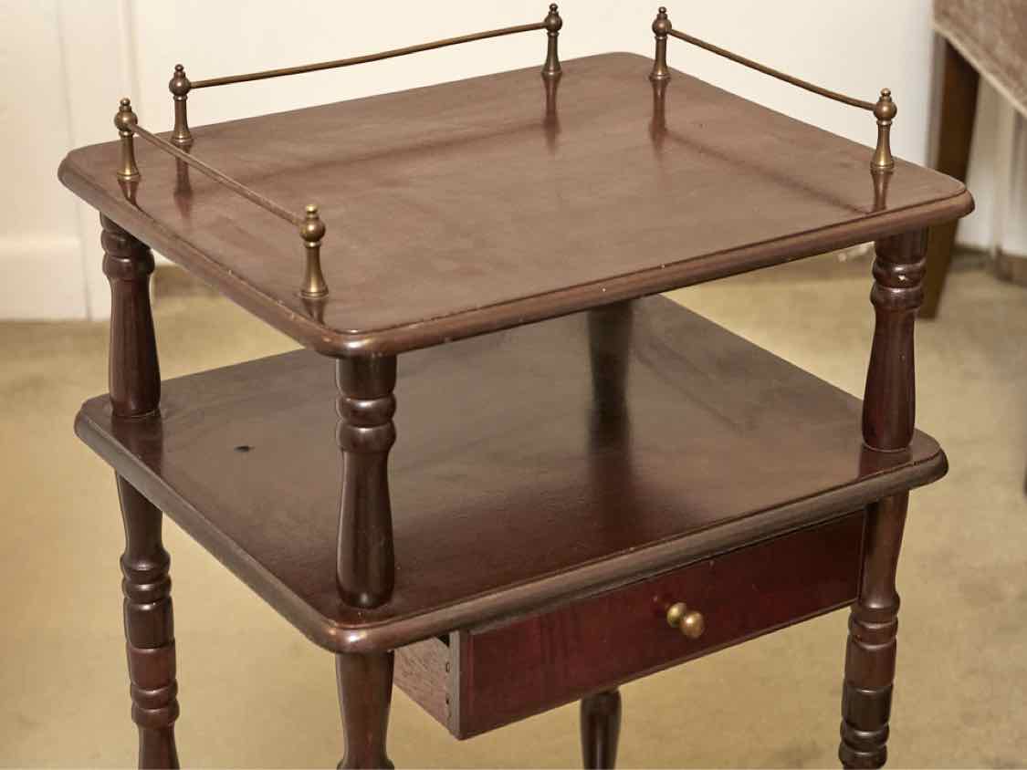 Dark Stained Cherry 3 Shelf 1 Drawer Accent Table