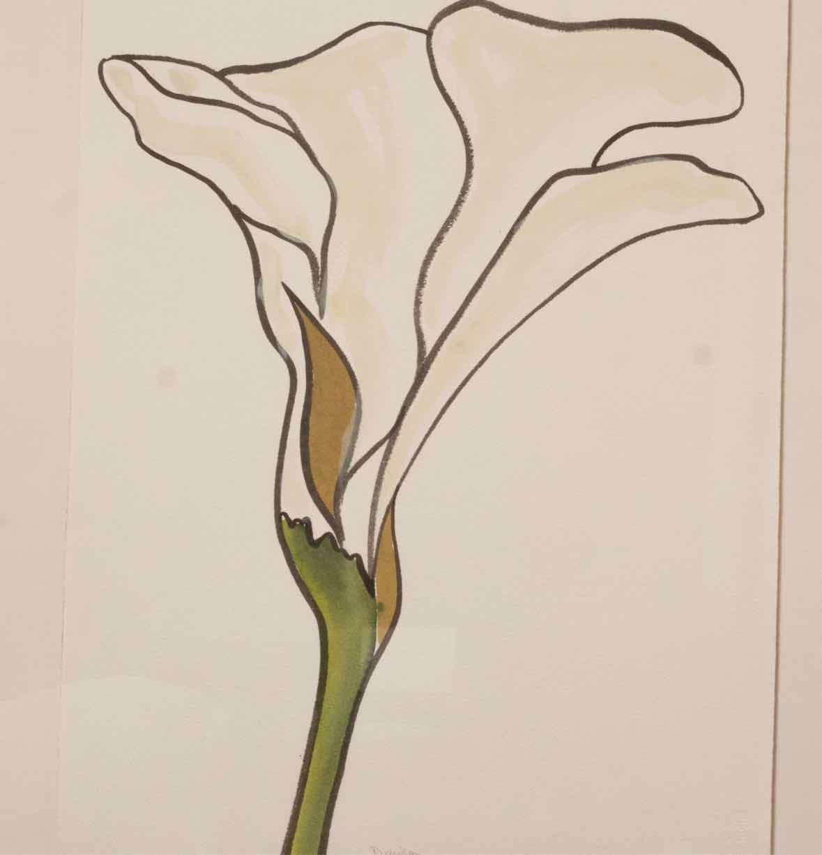 Floating Watercolor Of A Calla Lily In Brushed Silver Frame