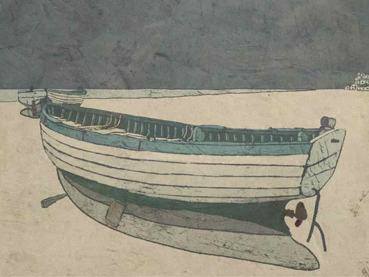 'Docked  Ashore ' Art Print Double Matted Dritwood Frame