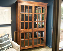 Rustic Wood Display Cabinet with Glass Pane Doors