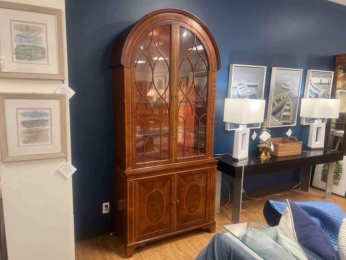 Inlaid Mahogany Arched Display Cabinet