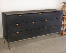 Four Hands 7 Drawer Trey Dresser In Black Wash Poplar Finish On Slim Iron Legs