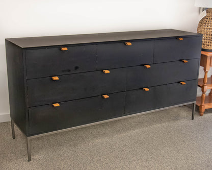 Four Hands 7 Drawer Trey Dresser In Black Wash Poplar Finish On Slim Iron Legs