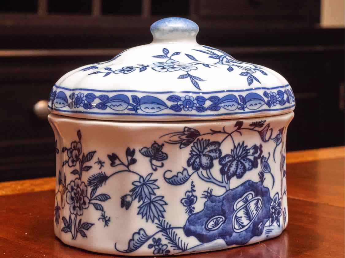 Blue & White Porcelain Oval Jar