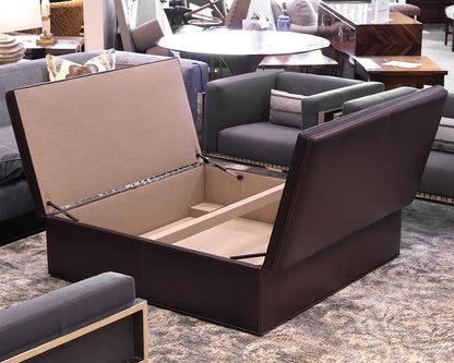 Baker Furniture Paris Storage Ottoman in Chocolate Brown Leather on Casters