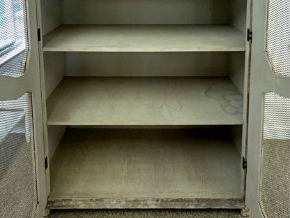 Rustic French Inspired Display Cabinets in Grey Finish with Wire Mesh Doors