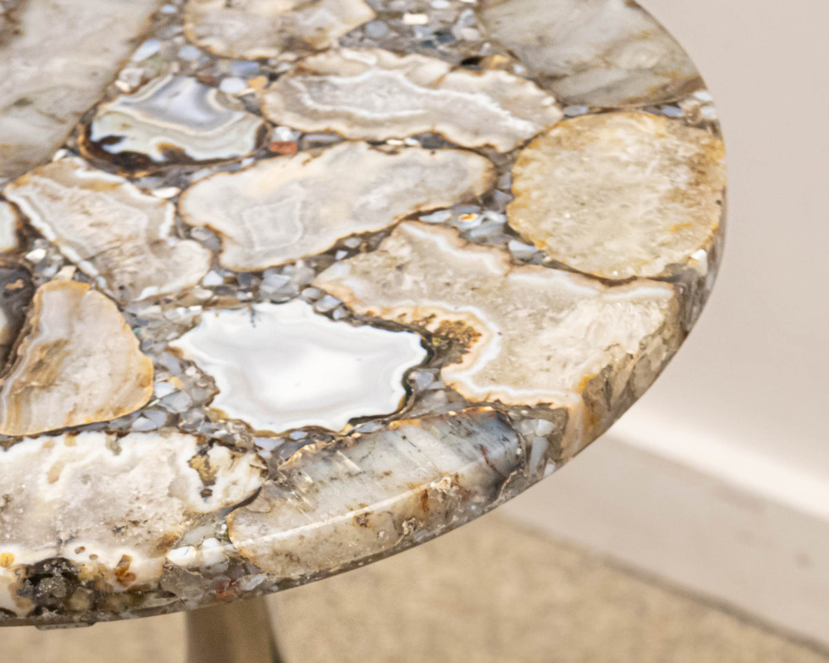 Round Stone Top Drink Table with Organic Silver Base