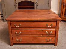 Stained Pine Square 3 Map Drawers Brass Handles Cocktail Table