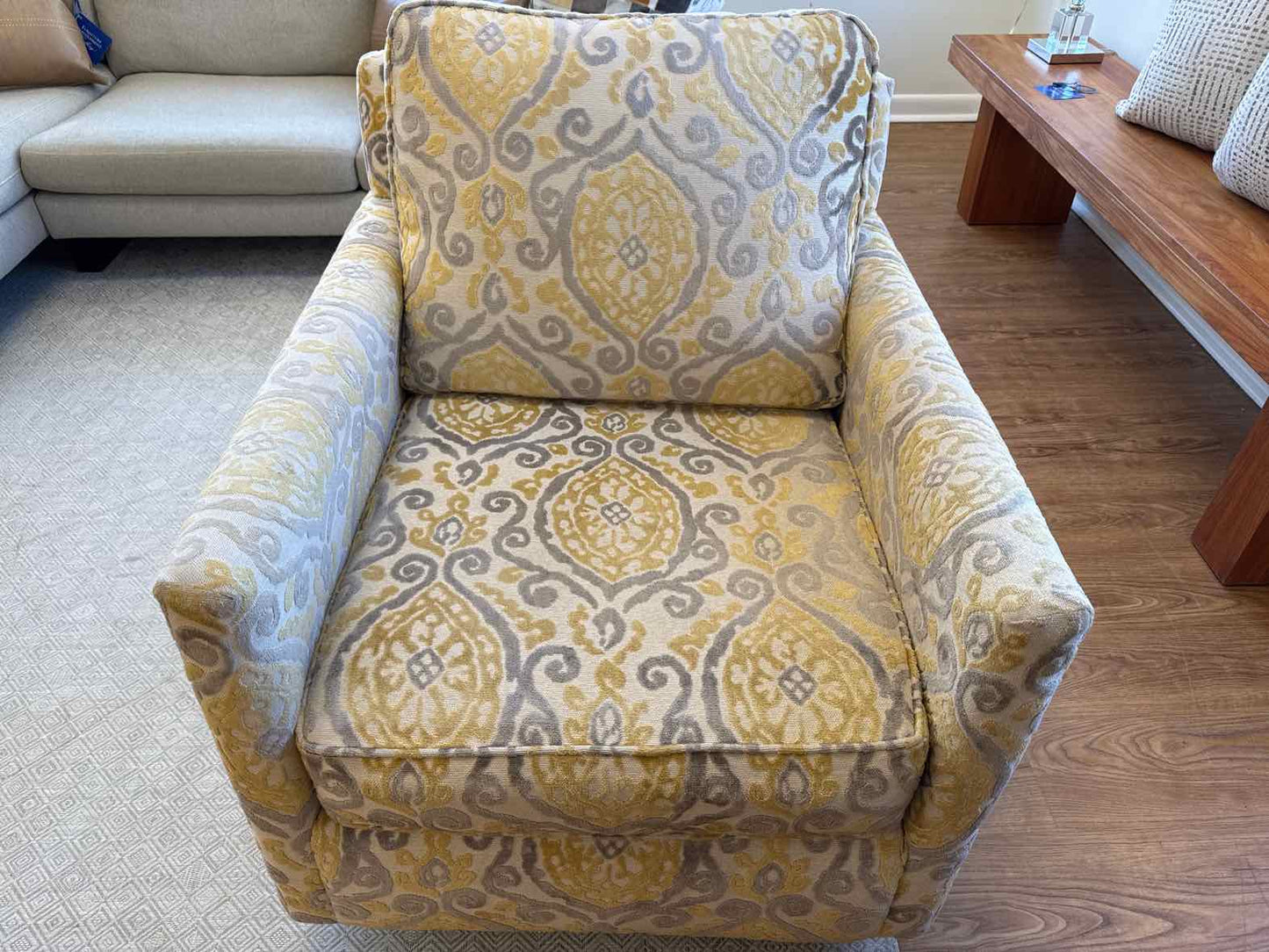 Yellow & Grey Swivel Rocker Arm Chair