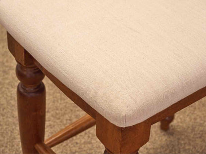 Pair of Linen Seat Counter Stools on Medium Finish Wood Frame
