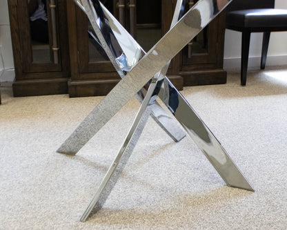 Round Contemporary Glass Top Dining Table on Angled Chrome Base