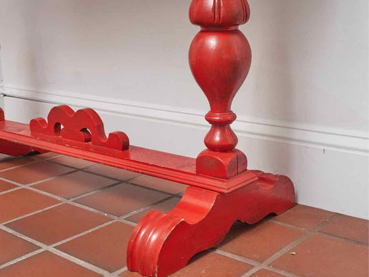 Distressed Red Finish Turned Legs Console