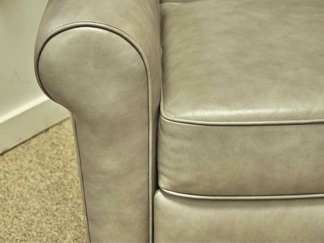 Ethan Allen Roll Arm Recliner in Grey Leather