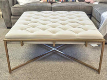 Square Ottoman in Tufted Beige Faux Leather on Gold Metal Frame
