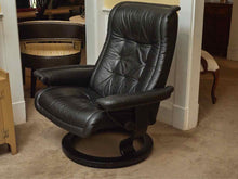 Ekornes Stressless Black Leather Swivel  Recliner & Ottoman