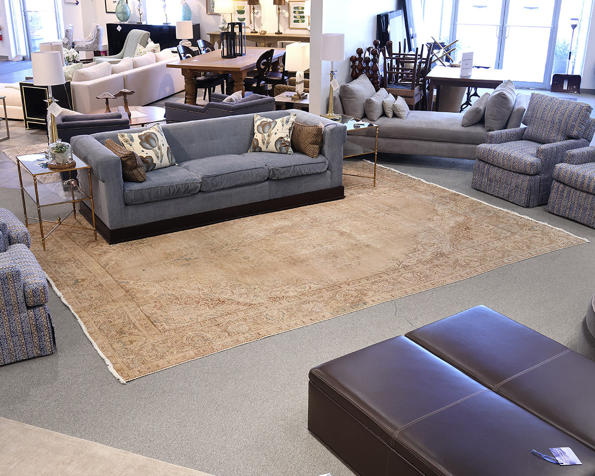 10 x 14 Center Medallion Tea Washed Taupe & Aqua Rug