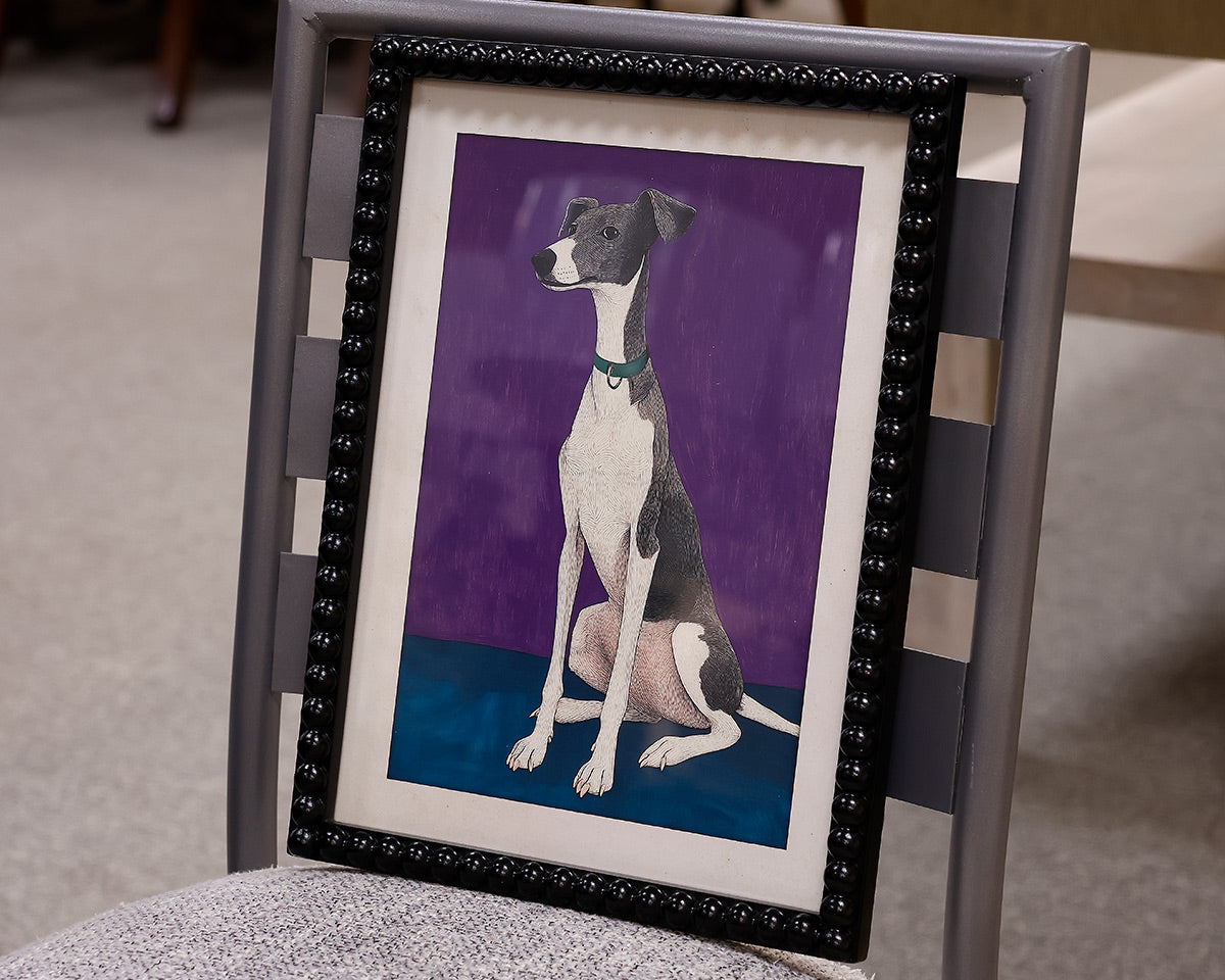 Hound on Purple - Print in Beaded Black Frame