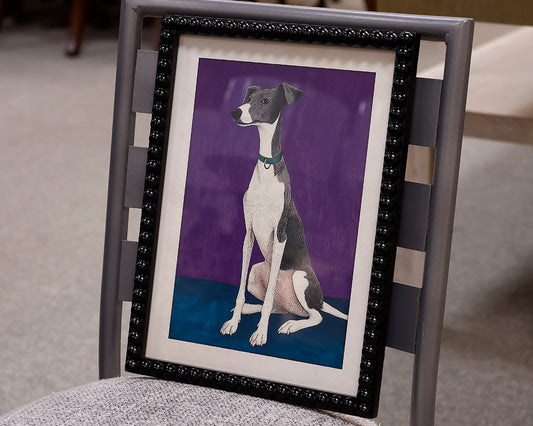 Hound on Purple - Print in Beaded Black Frame