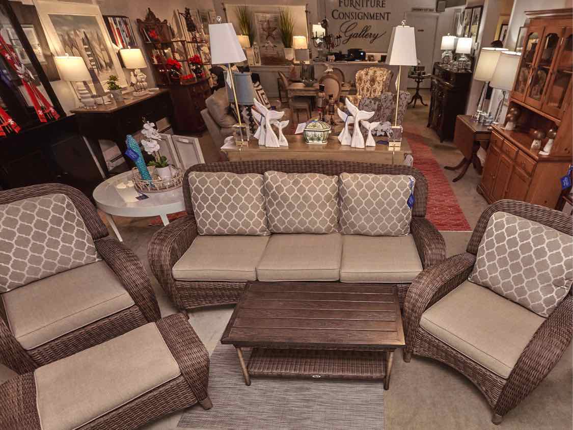 Set of Hampton Bay 'Beacon Park' 3 Season Wicker ,Sofa,Pair of Chairs & Ottoman